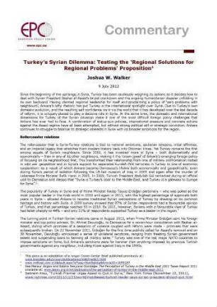 Turkey's Syrian dilemma: testing the "Regional solutions for regional problems" proposition
