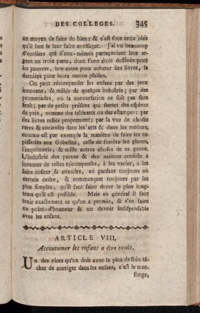 Article VIII. Accoutumer les enfans a être vrais.