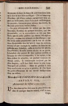 Article VIII. Accoutumer les enfans a être vrais.