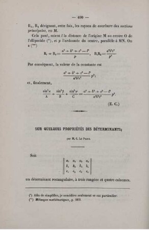 Sur quelques propriétés des déterminants.