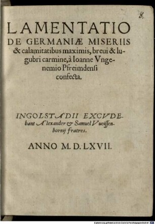 Lamentatio de Germaniae miseriis