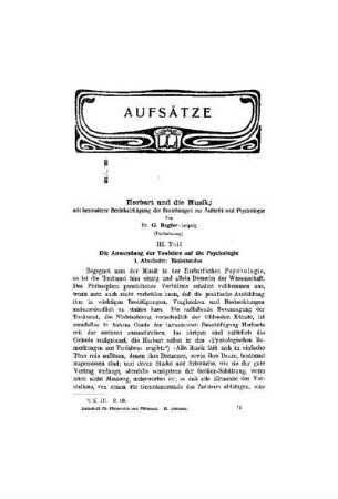 Herbart und die Musik, : mit besonderer Berücksichtigung der Beziehungen zur Ästhetik und Psychologie ; (Fortsetzung)