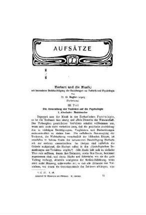 Herbart und die Musik, : mit besonderer Berücksichtigung der Beziehungen zur Ästhetik und Psychologie ; (Fortsetzung)
