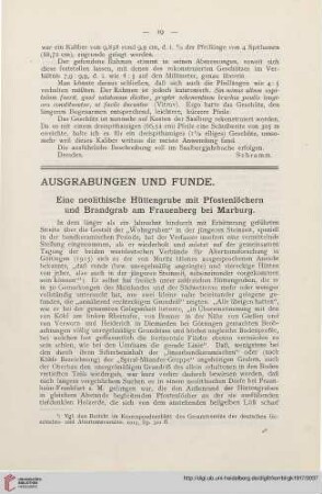 1: Eine neolithische Hüttengrube mit Pfostenlöchern und Brandgrab am Frauenberg bei Marburg