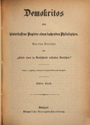Demokritos oder hinterlassene Papiere eines lachenden Philosophen, 8