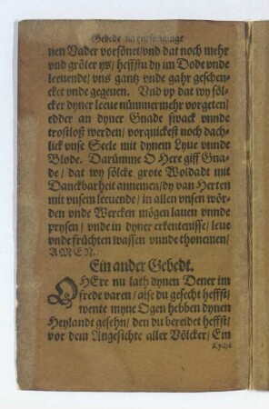 [Gebede na entfanginge des Sacramentes. - Gebede in der tydt. der Pestilenz.