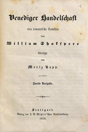 William Shakspere’s dramatische Werke, 6,[2]. Venediger Handelschaft