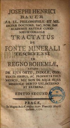 Tractatus de fonte minerali Tetschnensi in regno Bohemiae