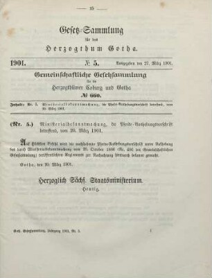 5. Ministerialbekanntmachung, die Pferde-Aushebungs-Vorschrift betreffend. Vom 20. März 1901