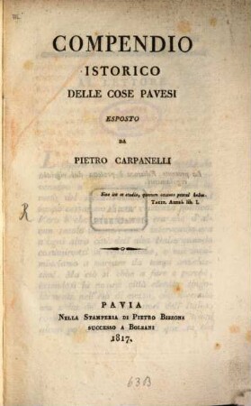 Compendio istorico delle cose Pavesi