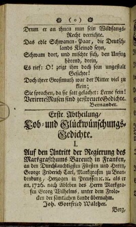 Erste Abtheilung/ Lob- und Glückwünschungs-Gedichte.