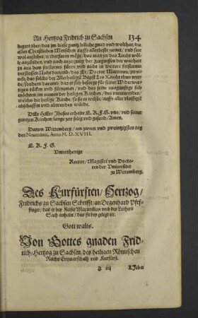 Des Kurfürsten Hertzog Fridrichs zu Sachsen Schrifft