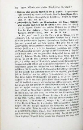 302-303 [Rezension] Egger, Franz, Absolute oder relative Wahrheit der heiligen Schrift?