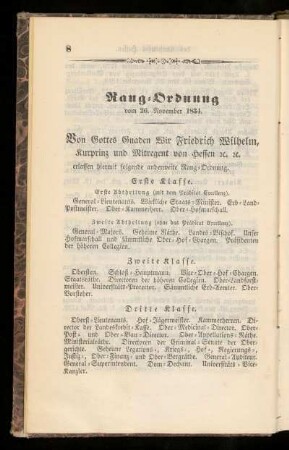 Rang=Ordnung vom 26. November 1834.