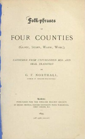 Folk-phrases of four counties (Glouc., Staff., Warw., Worc.)