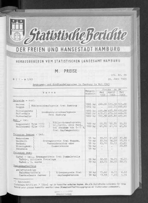 Erzeuger- und Großhandelspreise in Hamburg im Mai 1963 : Lfd. Nr. 20