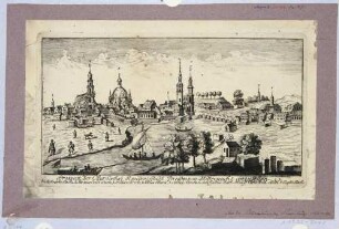 Stadtansicht von Dresden, Blick von der rechten Elbseite auf die heutige Neustadt, die alte Augustusbrücke und die Altstadt