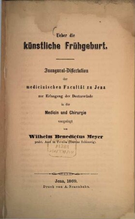Ueber die Künstliche Frühgeburt : Inaug. Diss.