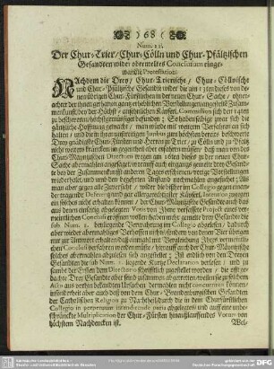 Num. 21. Der Chur-Trier, Chur-Cölln und Chur Pfältzischen Gesandten wider obermeltes Conclusum eingewandte Protestation