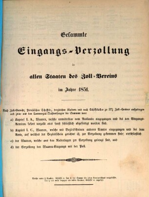Statistische Uebersichten über Waaren-Verkehr und Zoll-Ertrag im Deutschen Zoll-Vereine : für das Jahr .... 1851