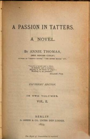 A Passion in Tatters : a Novel. 2