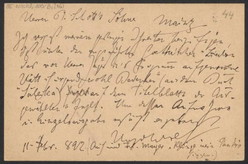 Brief an B. Schott's Söhne : 11.02.1892