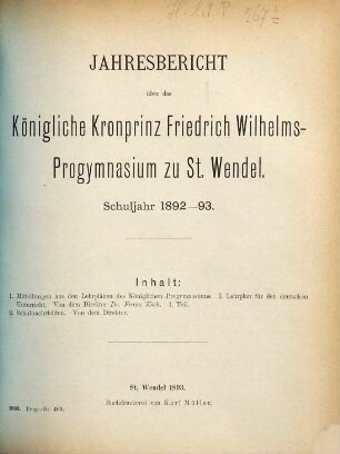 Jahresbericht. 1892/93