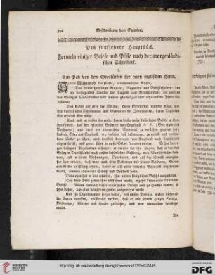 Das funfzehnte Haupstück. Formeln einiger Briefe und Pässe nach der morgenländischen Schreibart