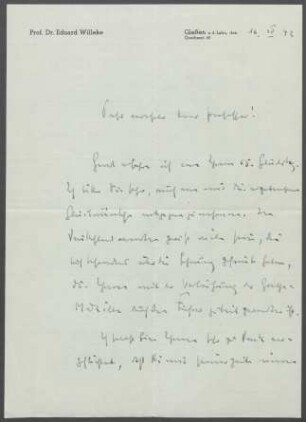 Brief von Eduard Willeke an Georg Kolbe