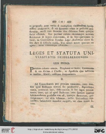 Leges et statuta universitatis Heidelbergensis (Lex prima - XIV)