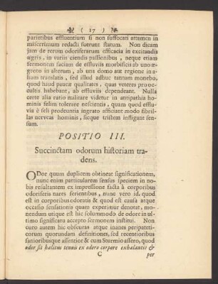 Positio III. Succinctam odorum historiam tradens