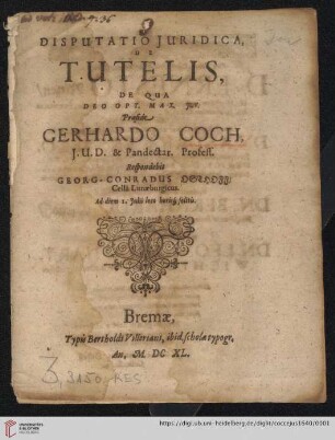 Disputatio Juridica De Tutelis