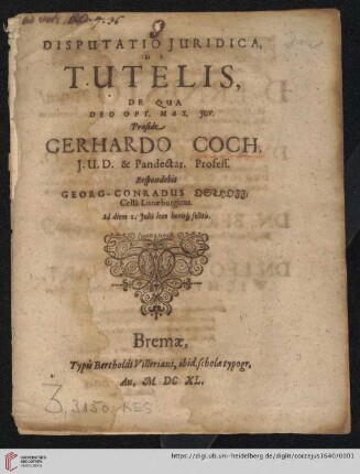 Disputatio Juridica De Tutelis