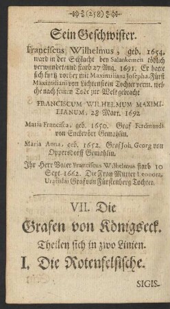 VII. Die Grafen von Königseck.