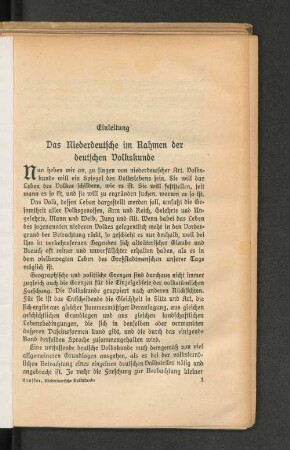 Einleitung. Das NIederdeutsche im Rahmen der deutschen Volkskunde