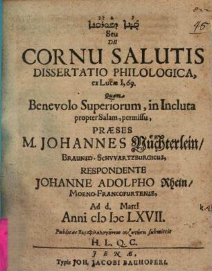 Qarnā de purqānā seu de cornu salutis dissertatio philologica ex Lucae I, 69