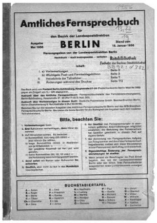 1956: Amtliches Fernsprechbuch für den Bezirk der Landespostdirektion Berlin