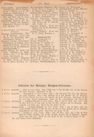 Fahrplan der Danziger Straßen-Eisenbahn
