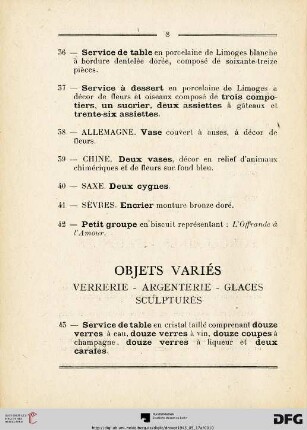 Objets variés - Verrerie - Argenterie - Glaces - Sculptures (Nr. 43-74)