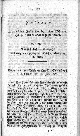 Anlagen zum achten Jahresberichte der Schlesw. Holst. Landes=Bibelgesellschaft.