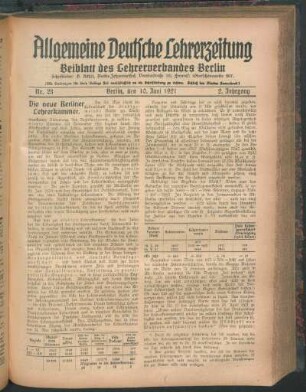 Beiblatt des Lehrerverbandes Berlin. - 2.1921, Nr. 23