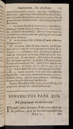 739-744, Benedictus Papa XIII