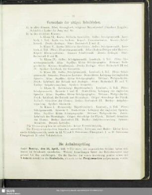 Verzeichnis der nötigen Schulbücher