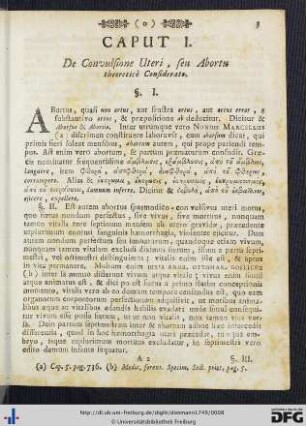 Caput I. De Convulsione Uteri, seu Abortu theoretice Considerato.