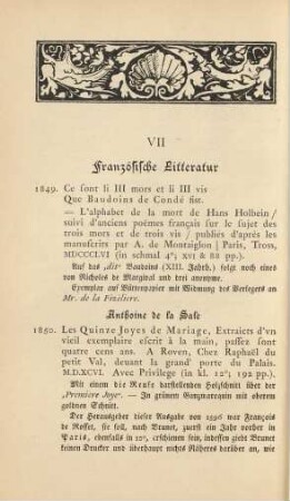 VII. Französische Litteratur