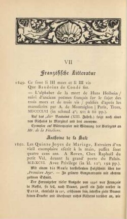 VII. Französische Litteratur