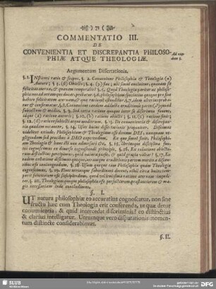 Commentatio III. De Convenientia Et Discrepantia Philosophiae Atque Theologiae