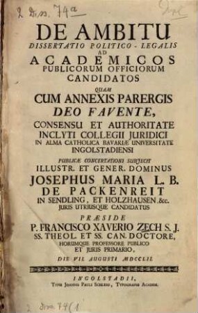 De Ambitu : Dissertatio Politico-Legalis Ad Academicos Publicorum Officiorum Candidatos