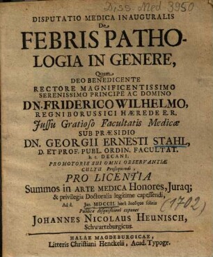 Disputatio Medica Inauguralis De Febris Pathologia In Genere
