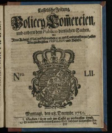 Nro. LII, Montags, den 28. Decembr. 1750